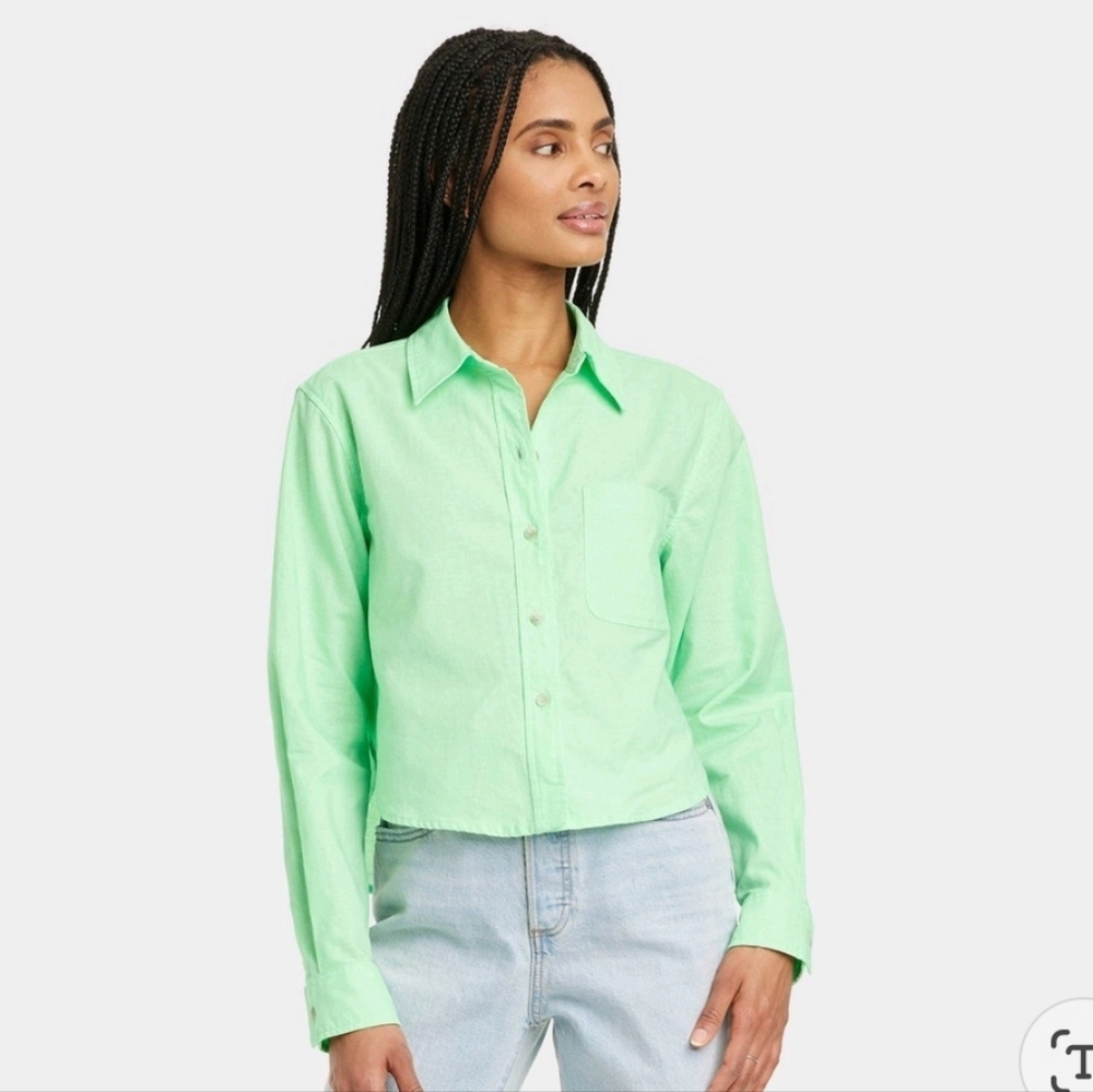 Women's Long Sleeve Collared Button-Down Shirt - Universal Thread Lt Green - XS